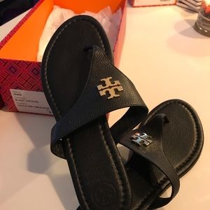 Tory Burch Black Leather Thongs